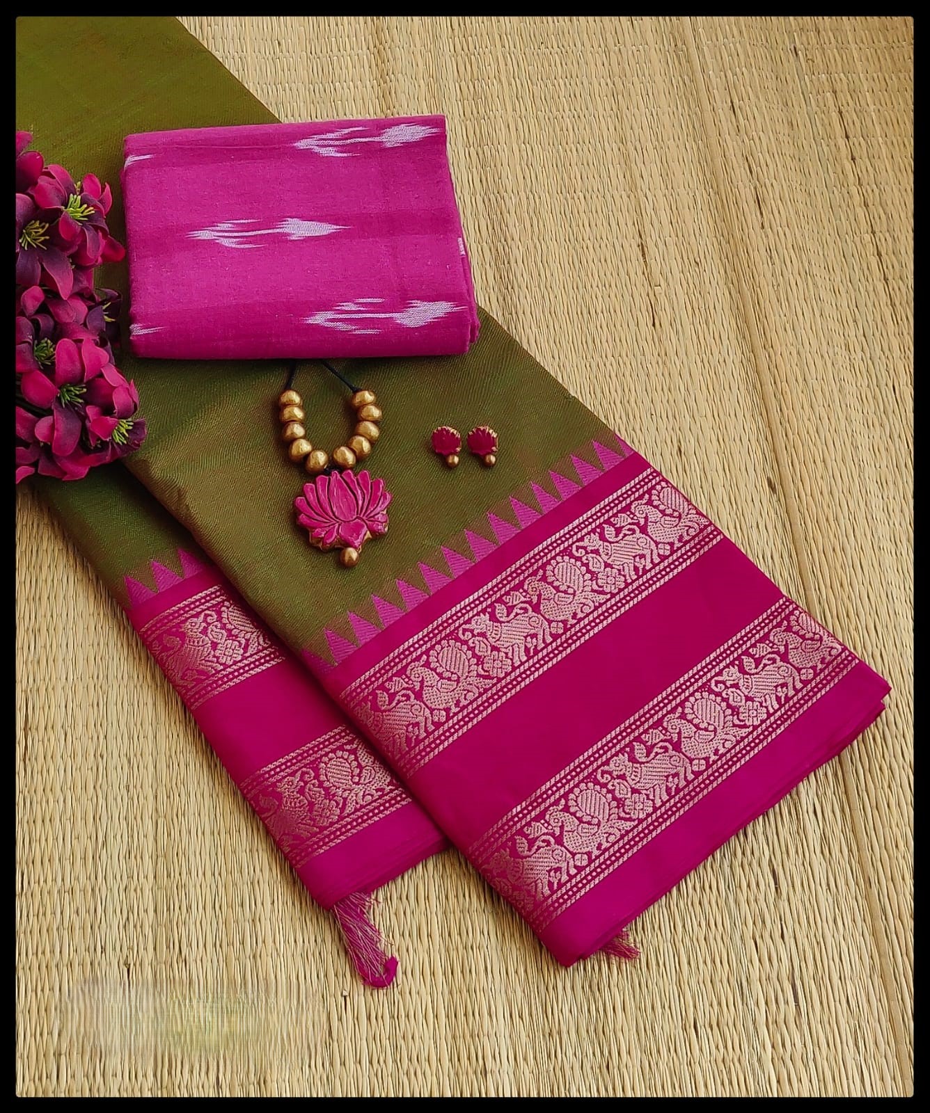 Deep Purple Animal Motif Zari Border Chettinad Cotton Saree